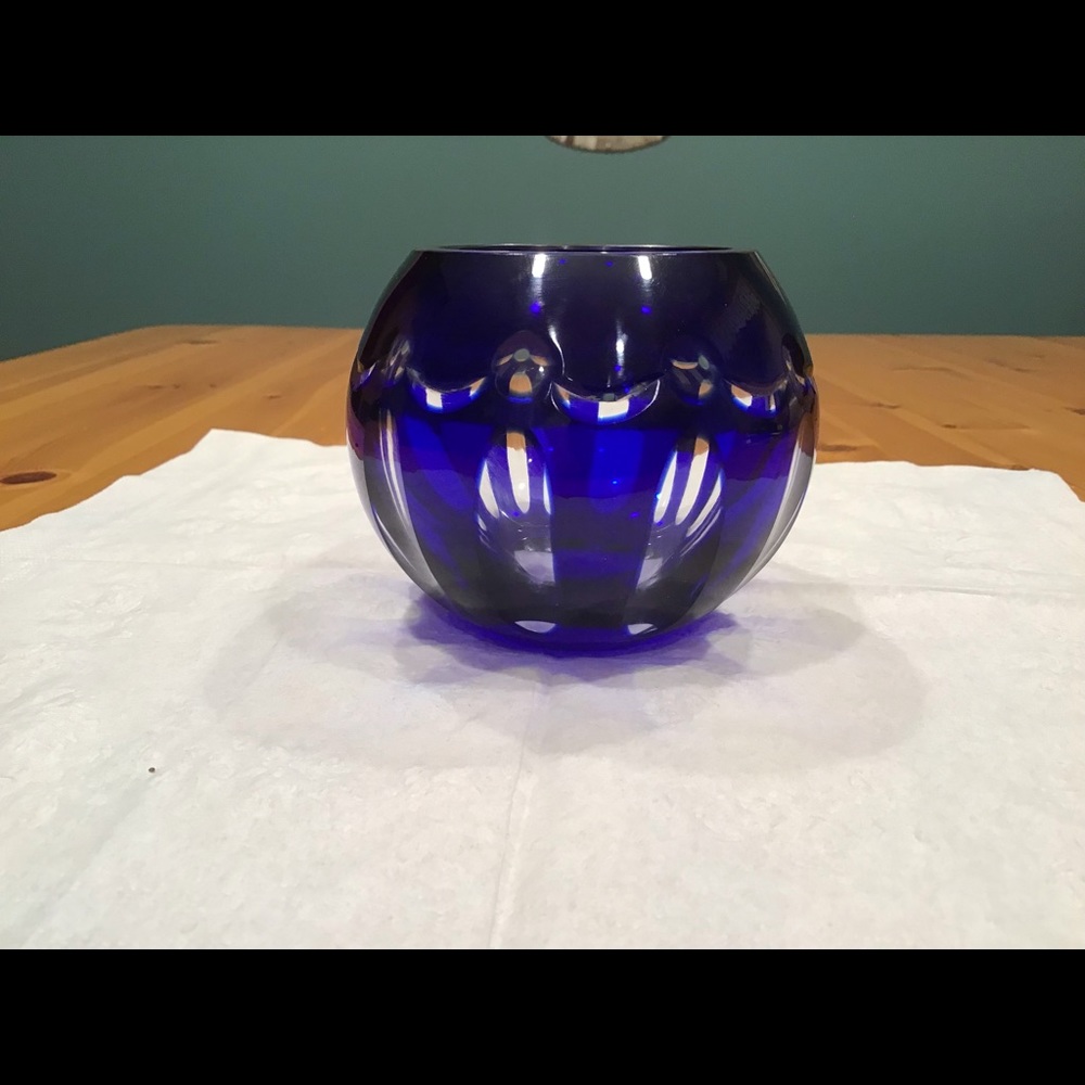 VINTAGE COBALT BOHEMIAN CUT GLASS CANDLEHOLDER - Picture 11 of 12